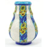 Charles Catteau for Boch Freres, French Art Deco pottery vase enamelled with flowers, 19.5cm high