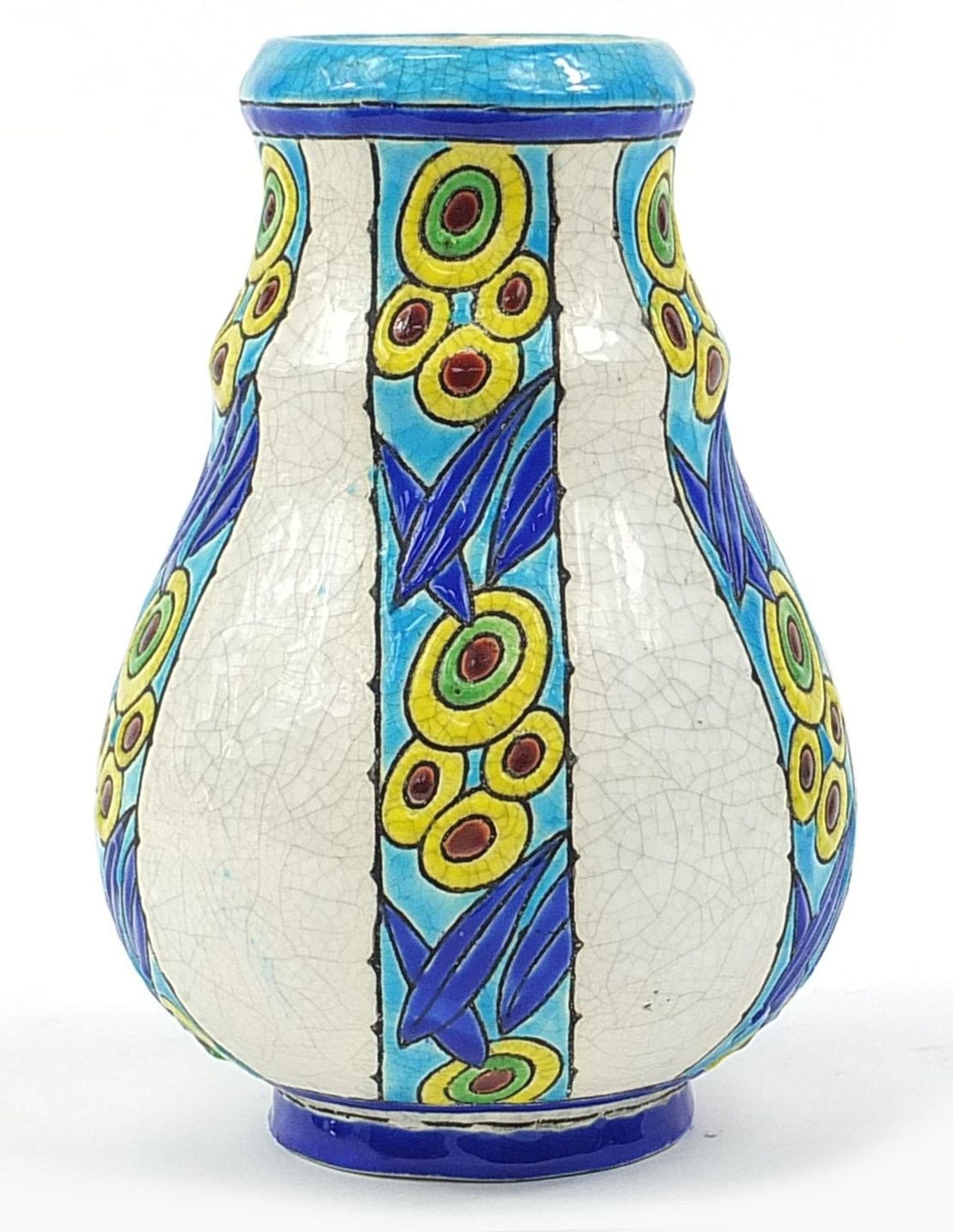 Charles Catteau for Boch Freres, French Art Deco pottery vase enamelled with flowers, 19.5cm high