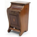 Victorian inlaid mahogany coal compendium with shell inlaid drop down front, 72cm H x 39cm W x