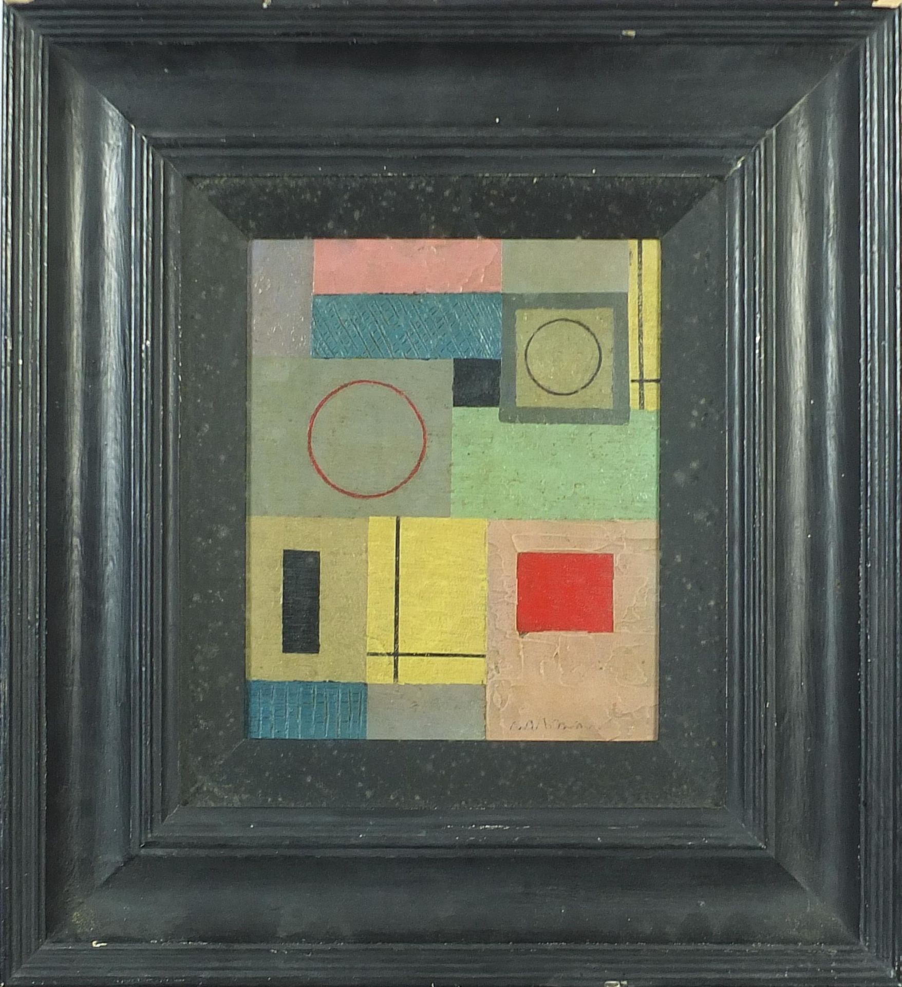 Abstract composition, geometric shapes, oil on board, mounted, framed and glazed, 25cm x 20cm - Image 2 of 4