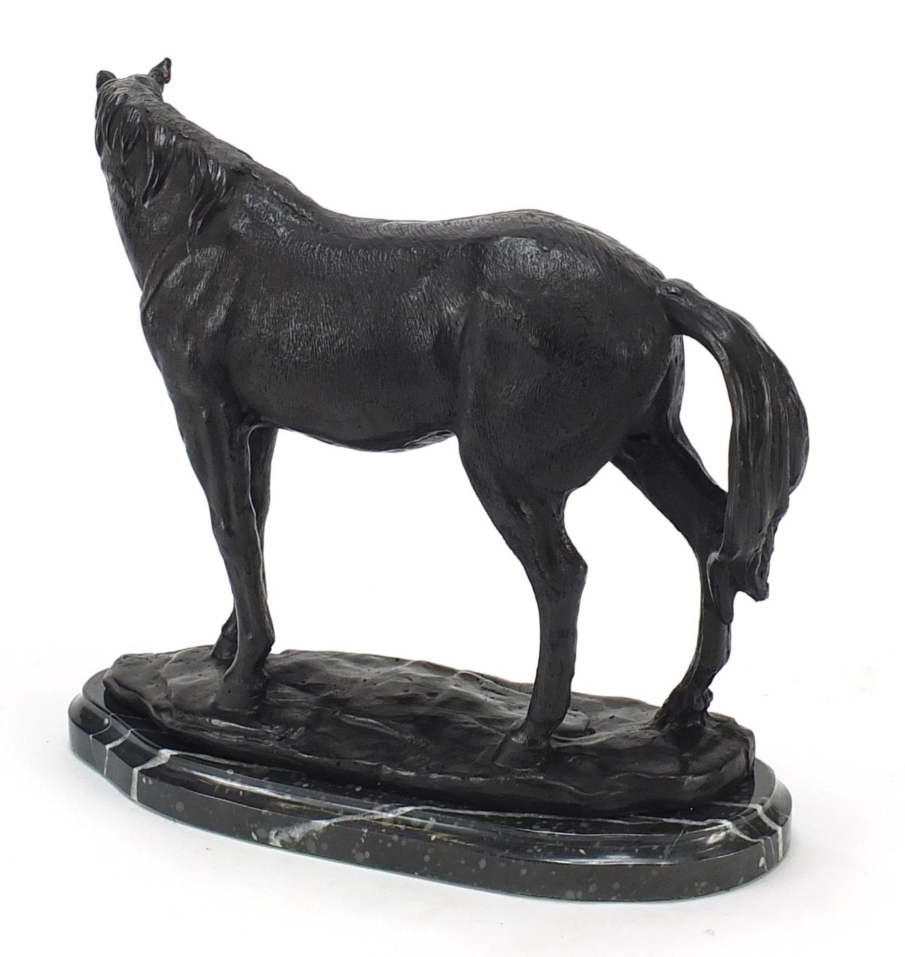 Patinated bronze study of a horse raised on a black marble base, 23cm high - Image 2 of 3