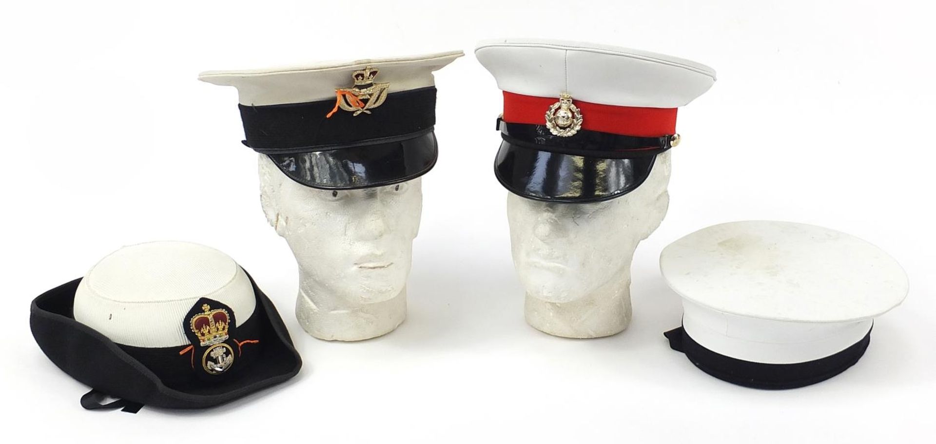 Four naval interest caps including one with Royal Marines label