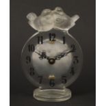 Rene Lalique, French frosted glass Antoinette desk clock, model 767, retailed by Goldsmiths &