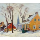 Canadian school snowy landscape, oil on board, mounted and framed, 58cm x 48cm excluding the mount