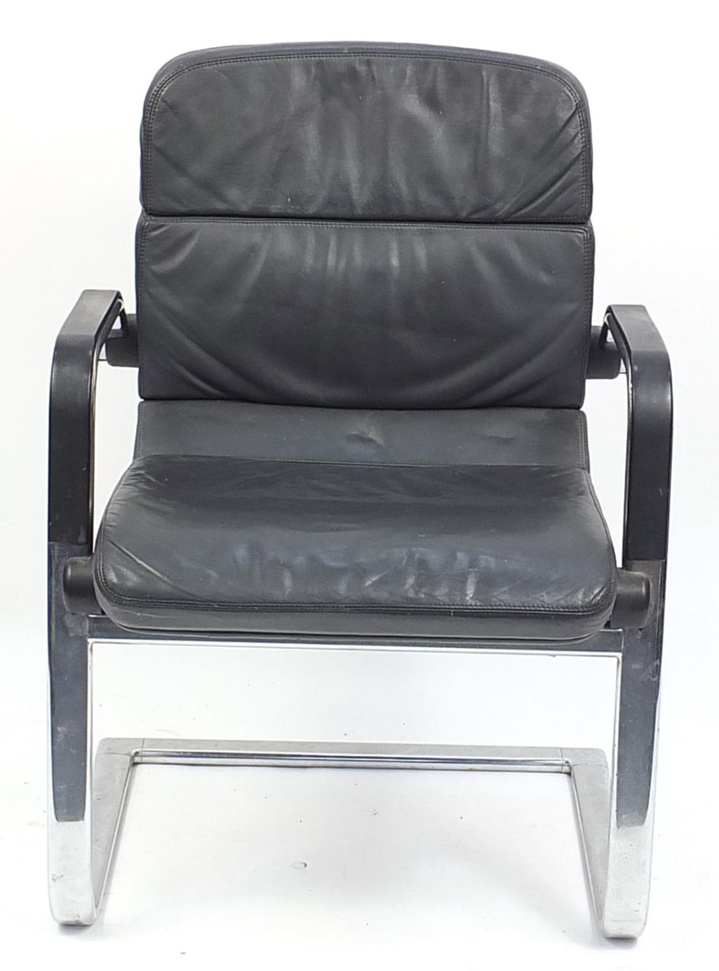 Ahren de Cirkel, Danish black leather and chrome recliner office chair, label to the base, - Image 2 of 4