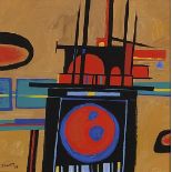 After Henry Cliffe - Abstract composition, red and black, Modern British school gouache on card,