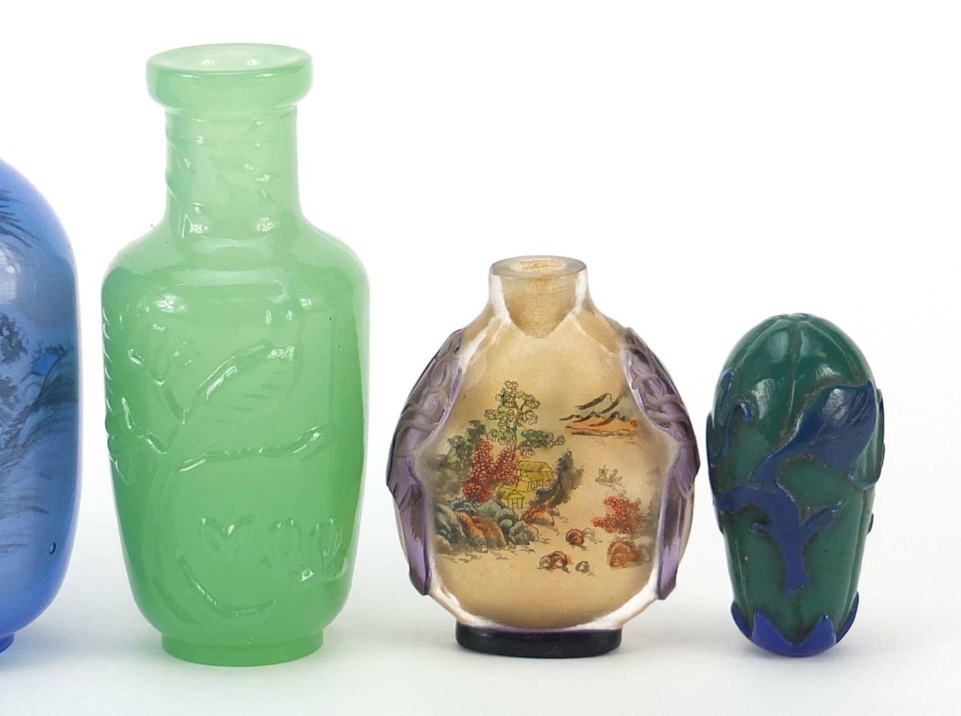 Six Chinese glass snuff bottles including two Peking cameo examples and two internally decorated - Image 3 of 5