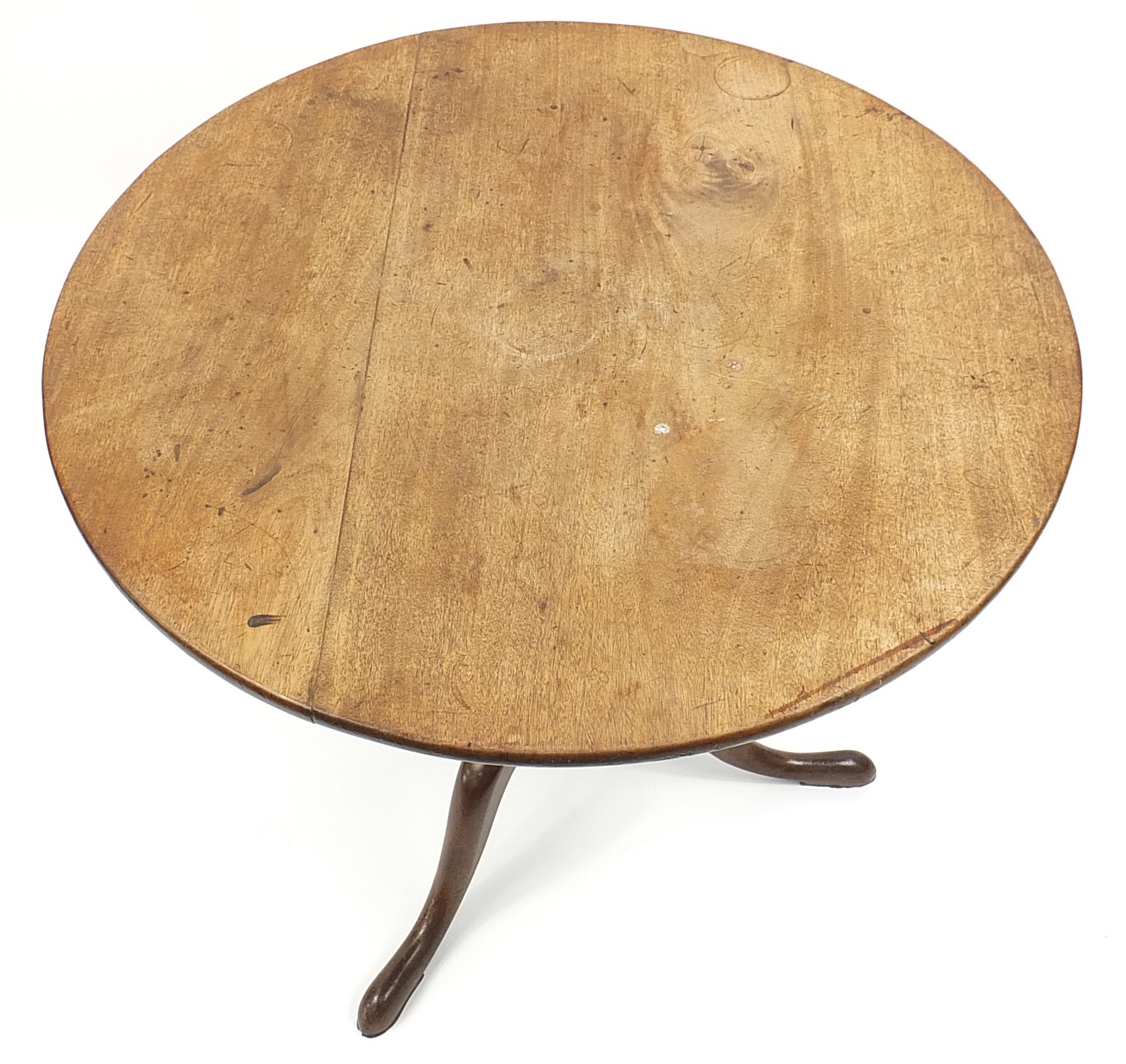 Antique mahogany tilt top table with tripod base, 71cm high x 85cm in diameter - Image 3 of 4