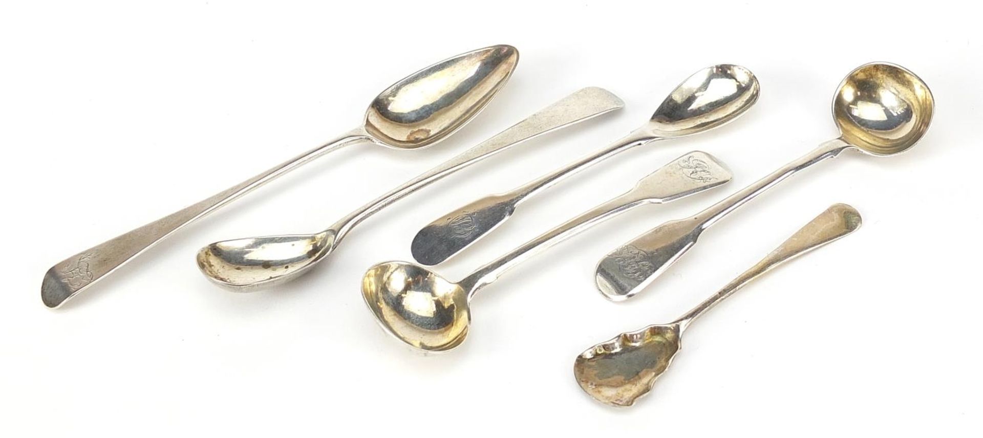 Georgian and later silver spoons including a pair by John and Henry Lias, London 1819, the largest