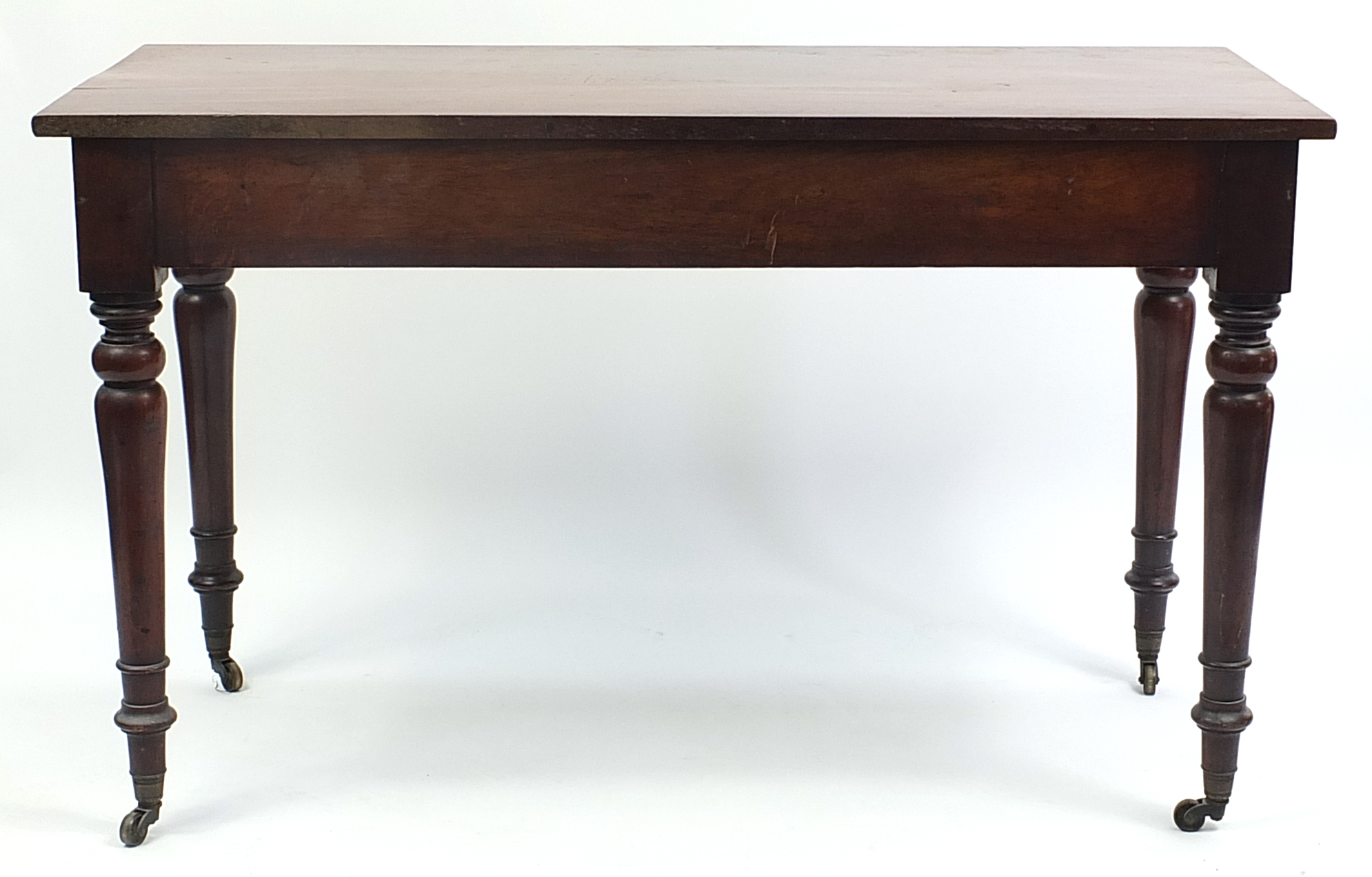 Victorian mahogany hall table with three frieze drawers, 74cm H x 122cm W x 54cm D - Image 3 of 3