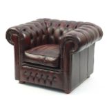 Ox blood leather Chesterfield club chair, 75cm H x 100cm W x 85cm D