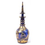 Large Bohemian cobalt blue glass decanter for the Islamic market with portrait of Naser al-Din