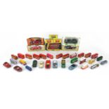 Vintage and later diecast model vehicles, some with boxes, including Dinky, Matchbox and Corgi