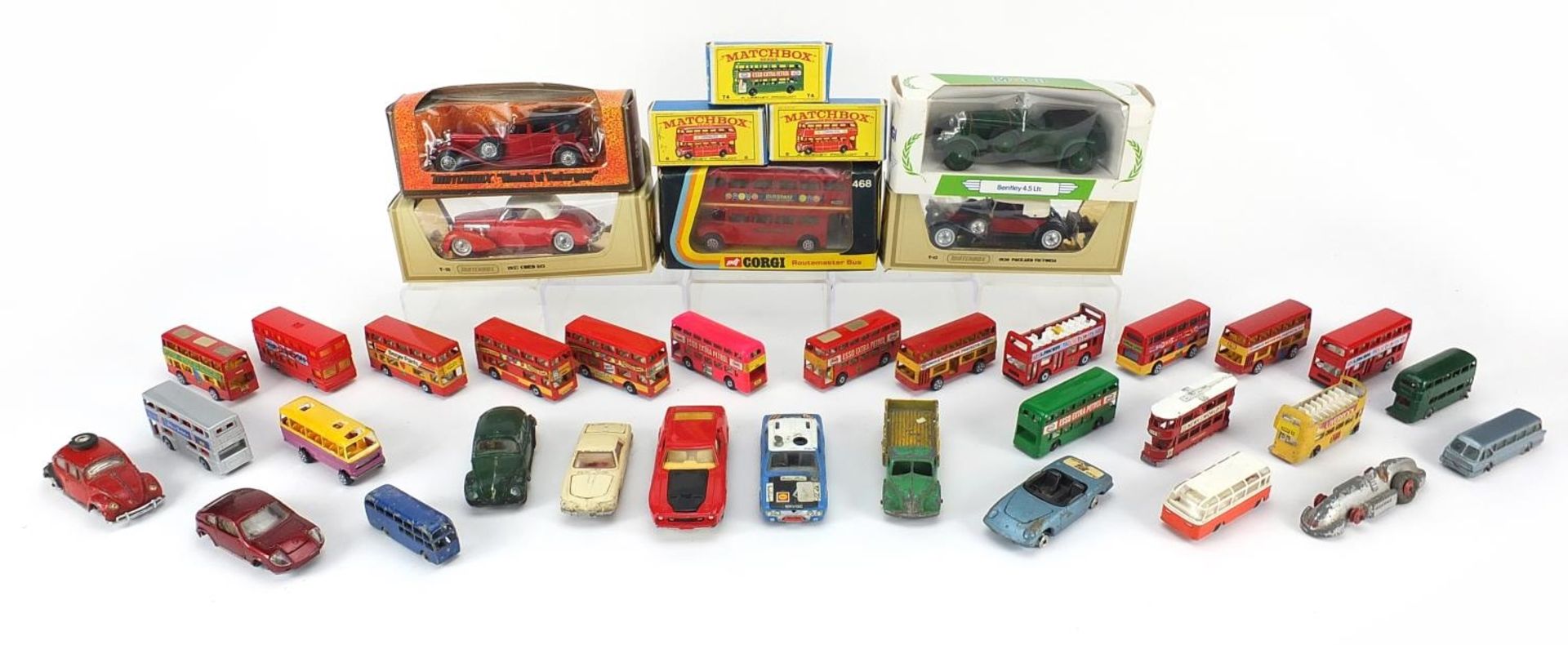 Vintage and later diecast model vehicles, some with boxes, including Dinky, Matchbox and Corgi