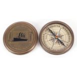 Nautical interest Titanic design compass, 7.5cm in diameter
