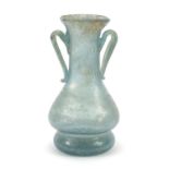 Roman iridescent glass vase with twin handles, 19cm high