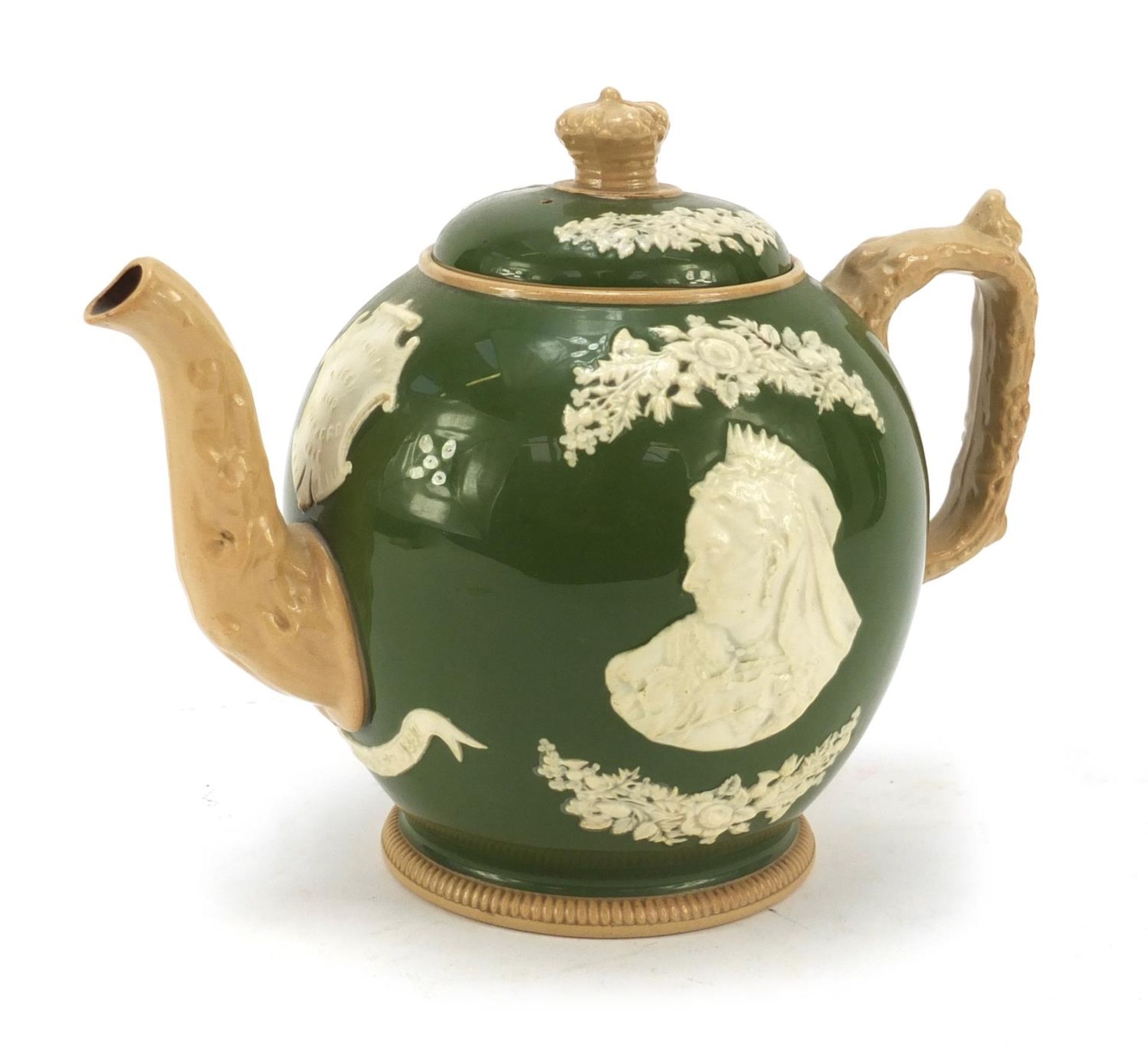 Victorian Copeland diamond jubilee teapot retailed by T Goode & Co, 16.5cm high