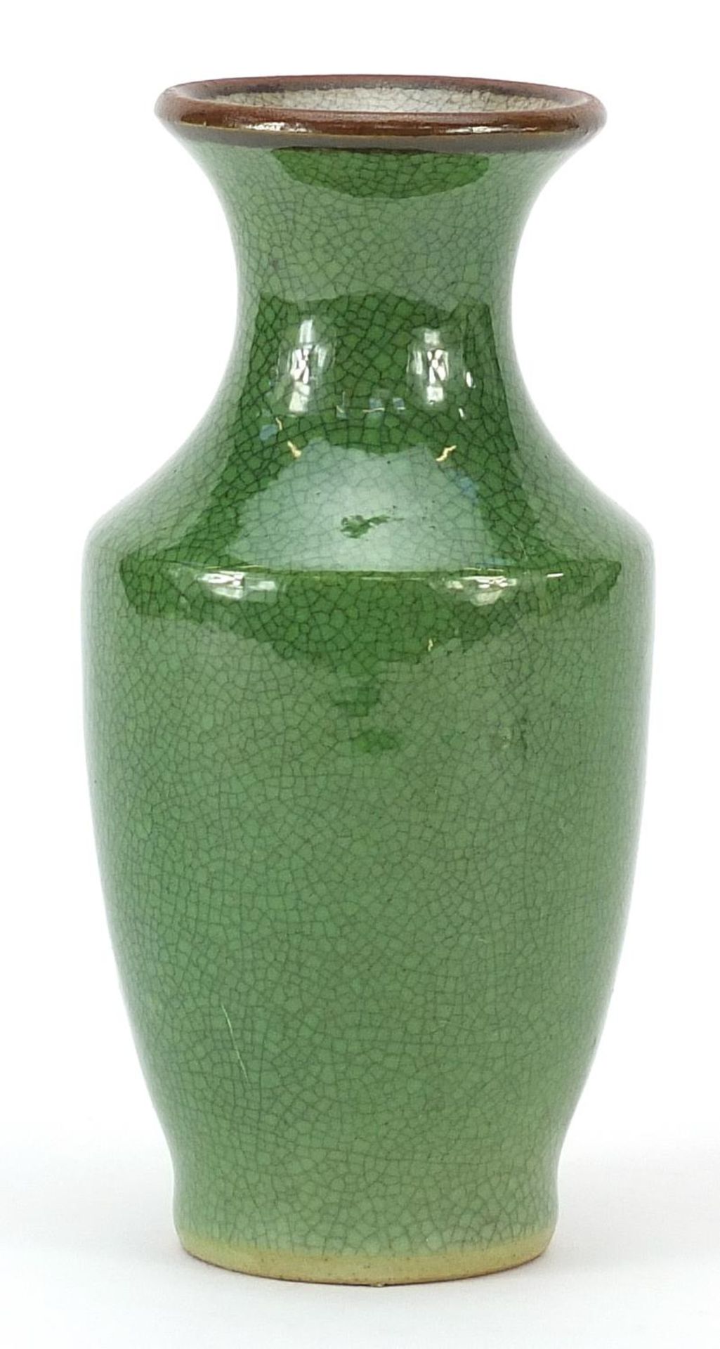 Chinese porcelain crackle glazed vase having a green monochrome glaze, 15cm high - Image 2 of 3