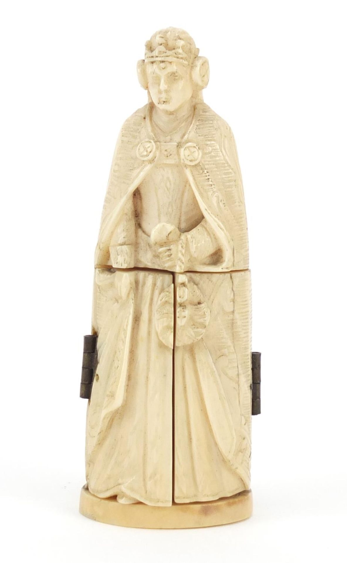 19th century French Dieppe carved ivory tryptych figure, 8.5cm high - Image 3 of 9