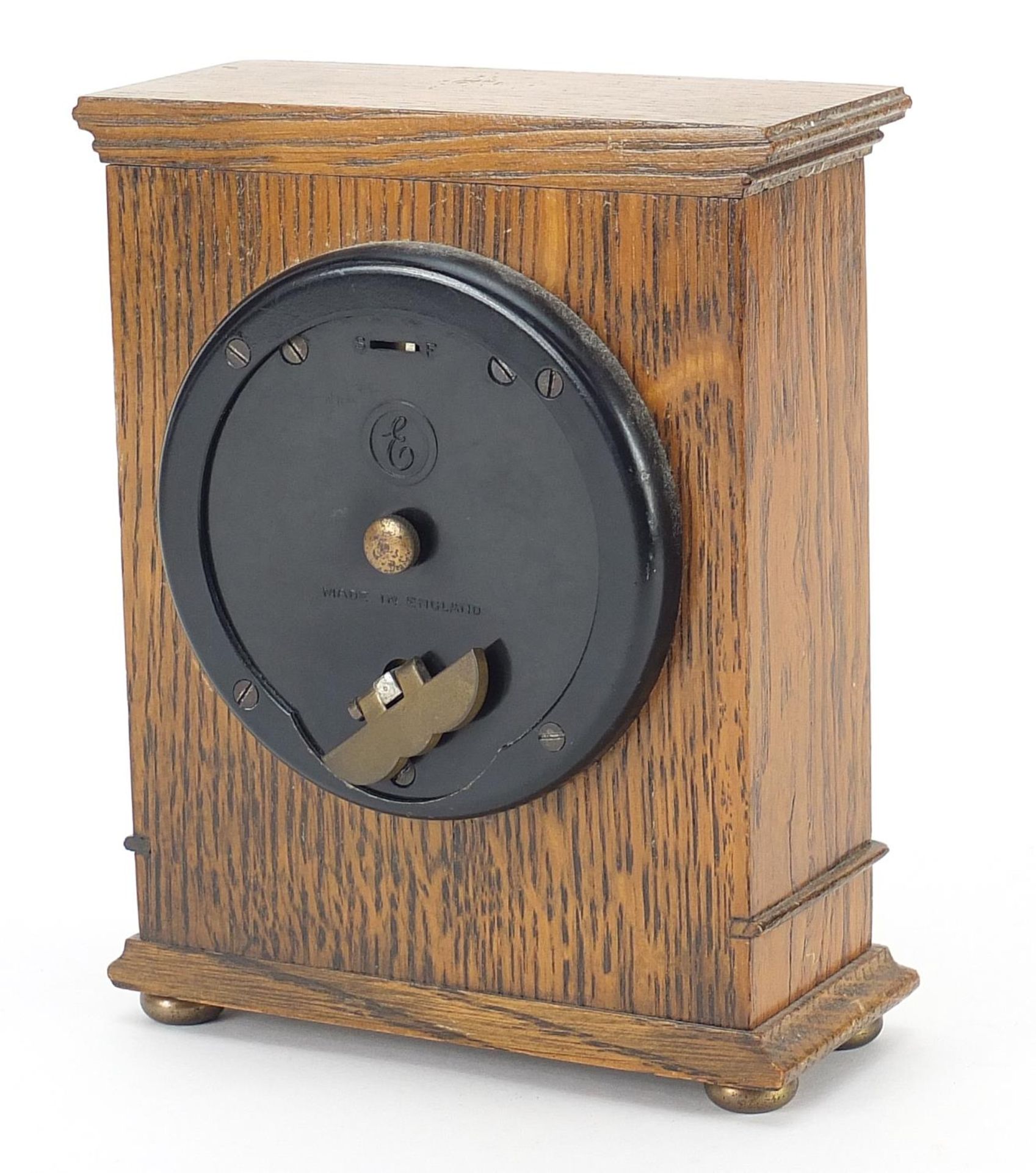 Carved walnut Elliott mantle clock with brass dial, 16.5cm high - Image 2 of 2