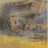 David Howell - Works Meeting, Dubai repair yard, mid 20th century signed pastel, At the Mall