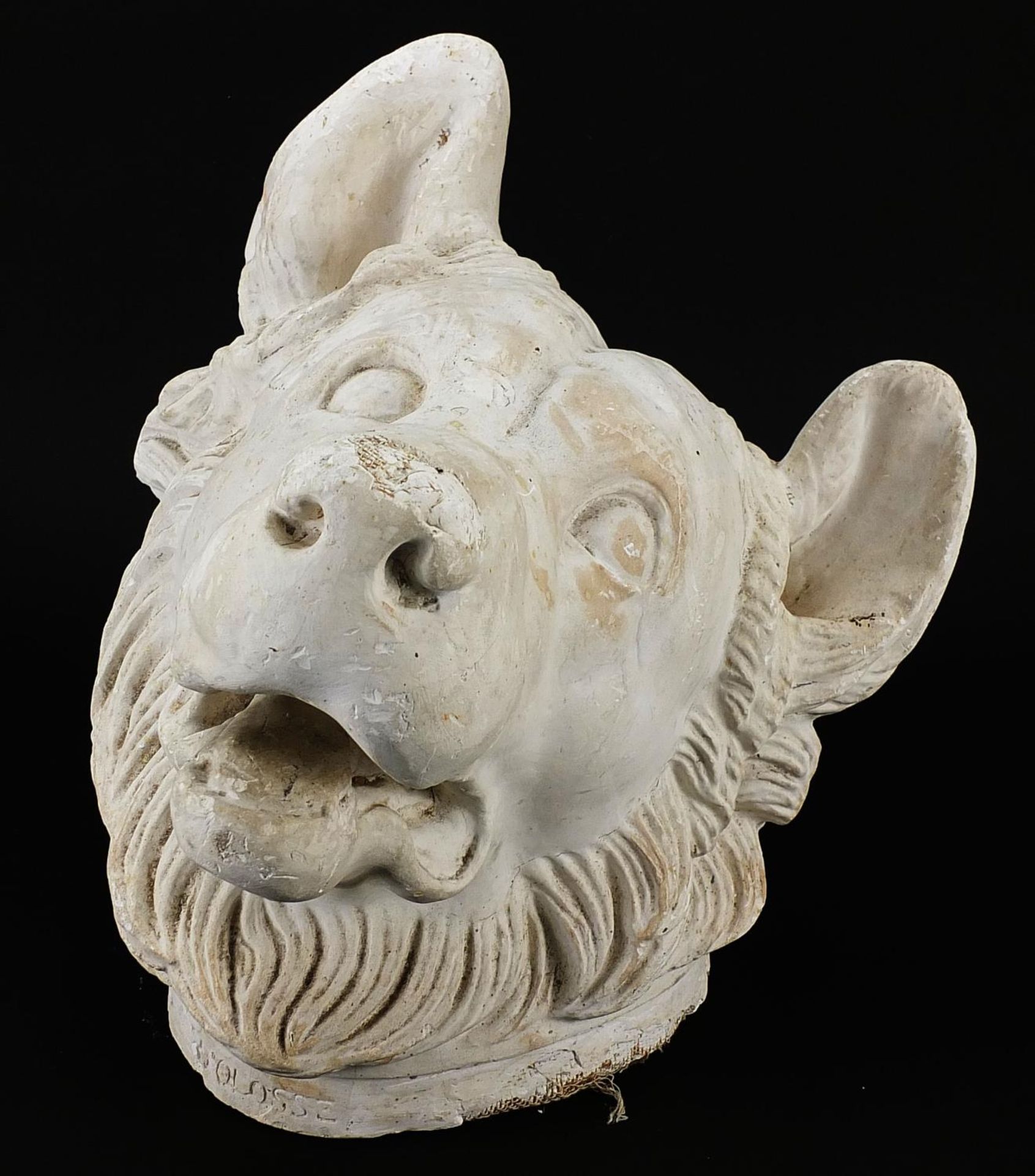 Large plaster bust of a Molosser guard dog, 40cm high
