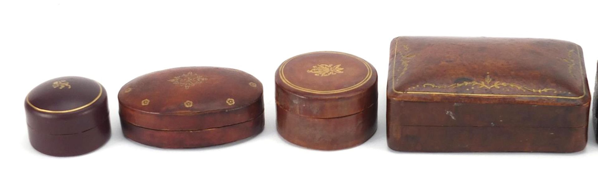 Jewellery boxes including ring boxes and Italian tooled leather, the largest 10cm wide - Image 2 of 5
