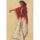 Female dancing, Spanish oil on board, framed, 23cm x 16cm excluding the frame