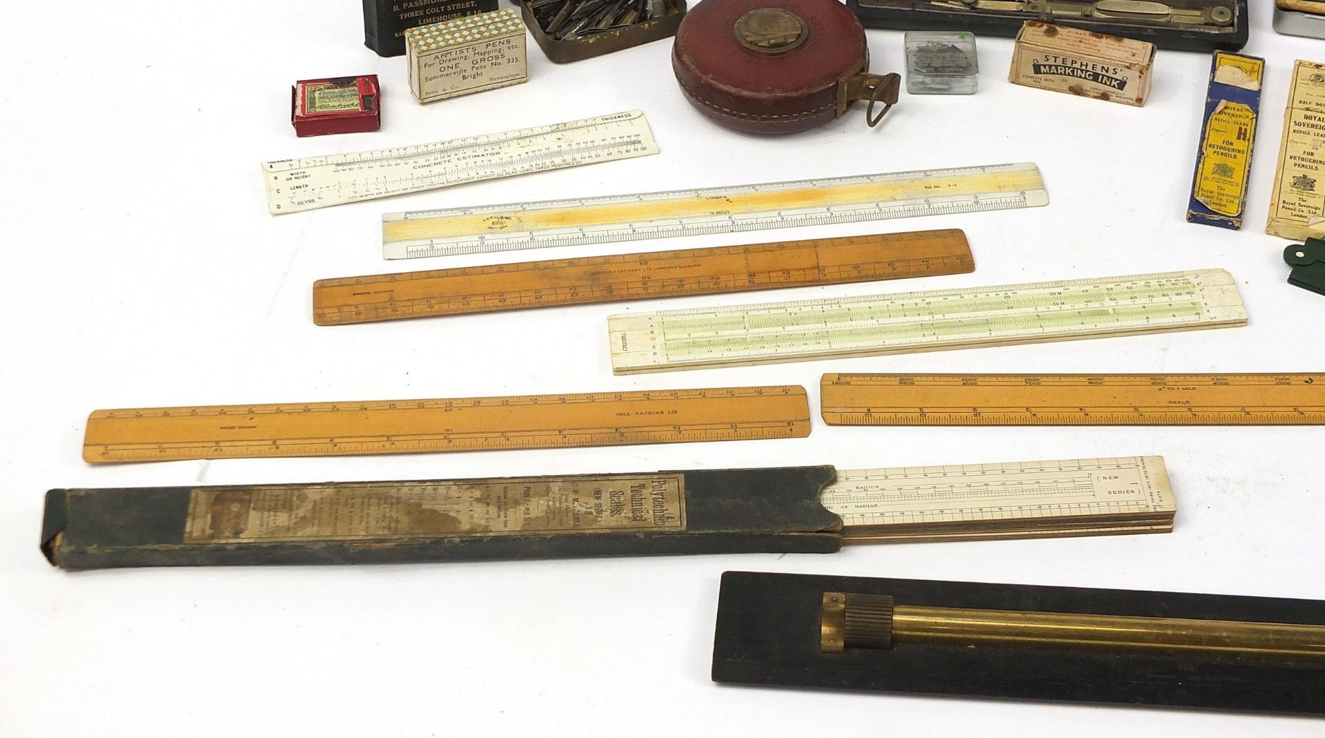 Vintage drawing instruments and apparatus including cased sets and wooden rules - Image 2 of 5