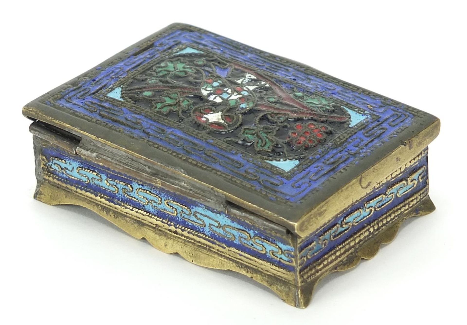 Rectangular brass box enamelled with an owl, 7.5cm wide - Image 3 of 4