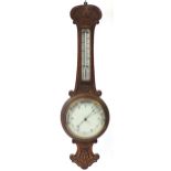 Carved oak banjo barometer with thermometer, 85cm high