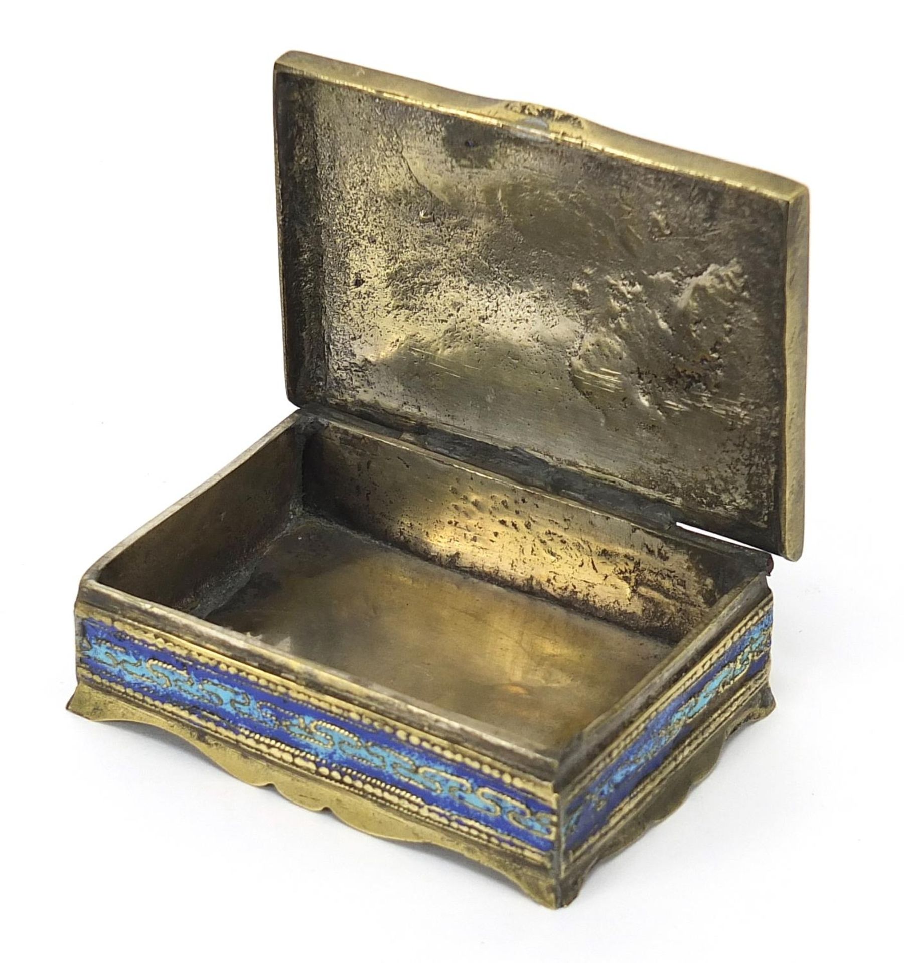 Rectangular brass box enamelled with an owl, 7.5cm wide - Image 2 of 4