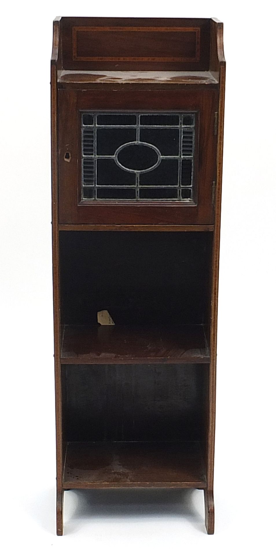 Inlaid walnut bookcase with leaded glazed door, 97cm H x 30cm W x 19cm D
