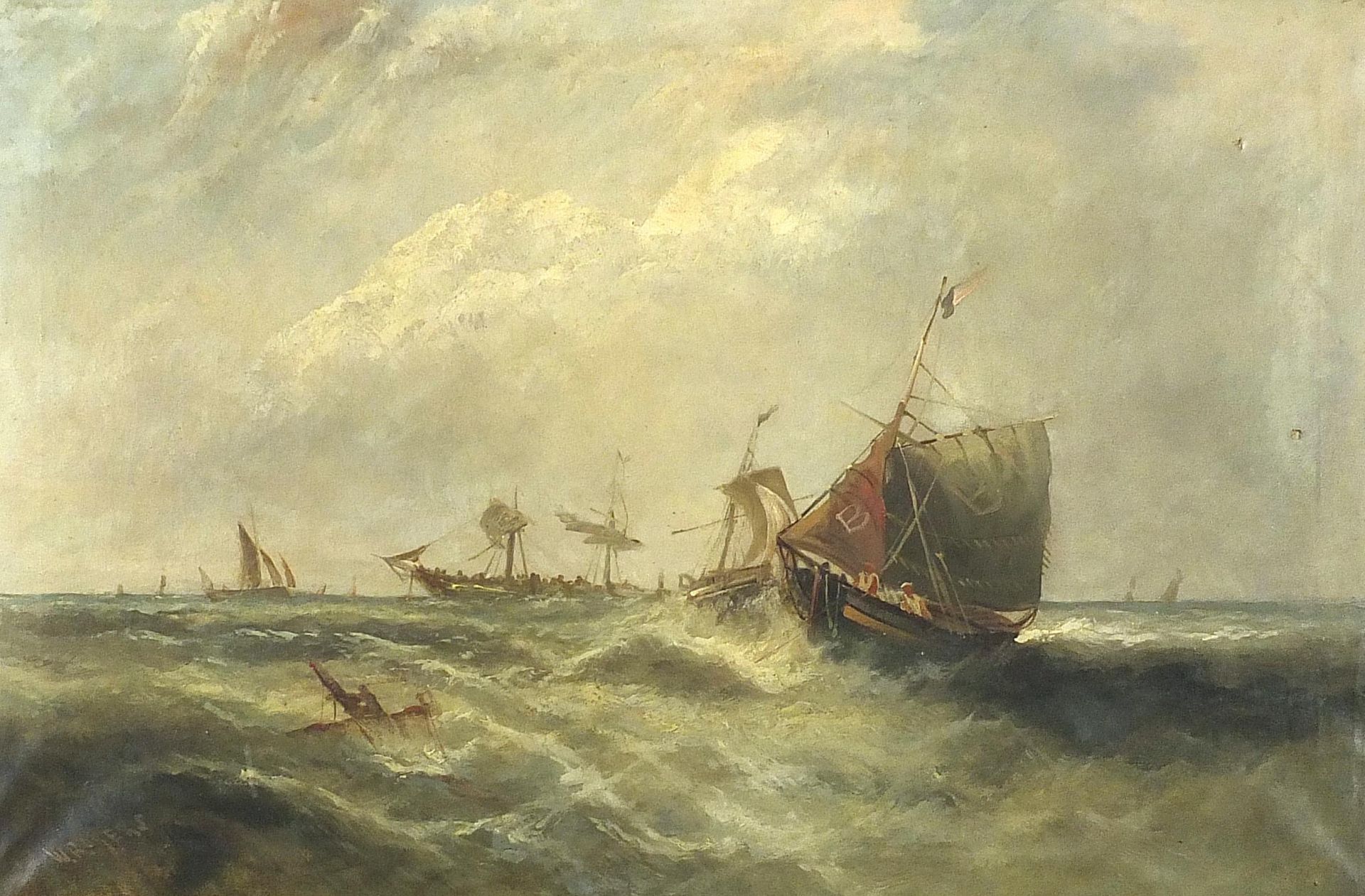 William P Rogers - Boats on water, 19th century maritime oil on canvas, mounted and framed, 75cm x