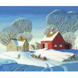 Manner of Dale Nichols - Wintery Morning, American school gouache on paper, mounted, framed and