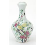 Chinese porcelain garlic head vase hand painted in the famille rose palette with birds amongst