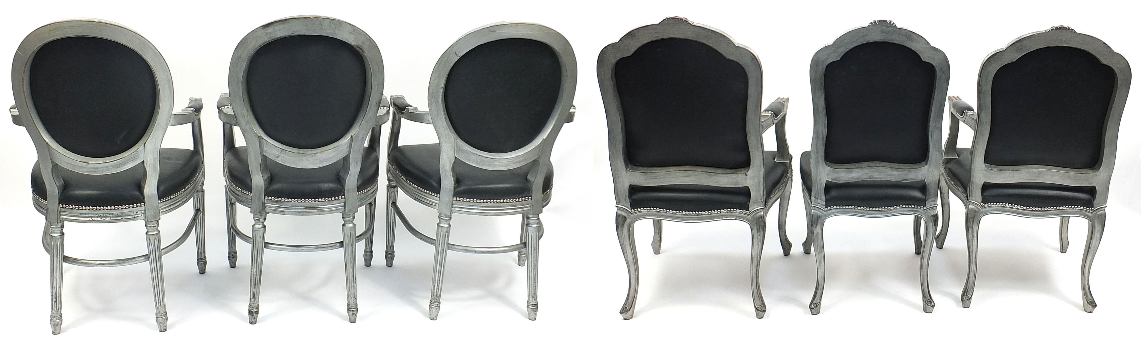 Set of six French style black leather dining chairs probably by Jimmy Martin, commissioned by Gary - Image 2 of 3