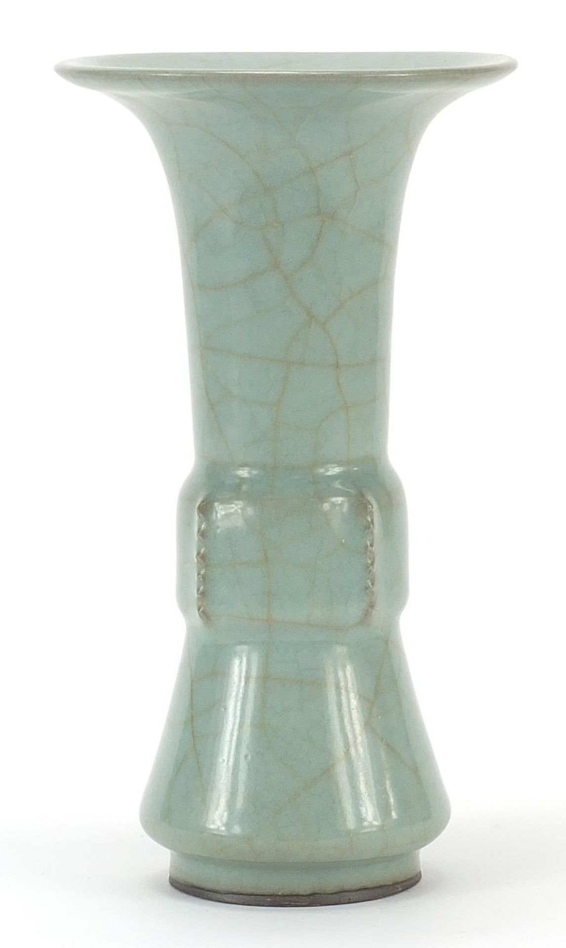 Chinese porcelain Gu beaker vase having a celadon crackle glaze, 23cm high - Image 2 of 3