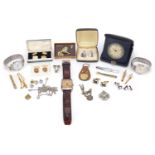 Costume jewellery and wristwatches including a pair of Essex Crystal design cufflinks, travel