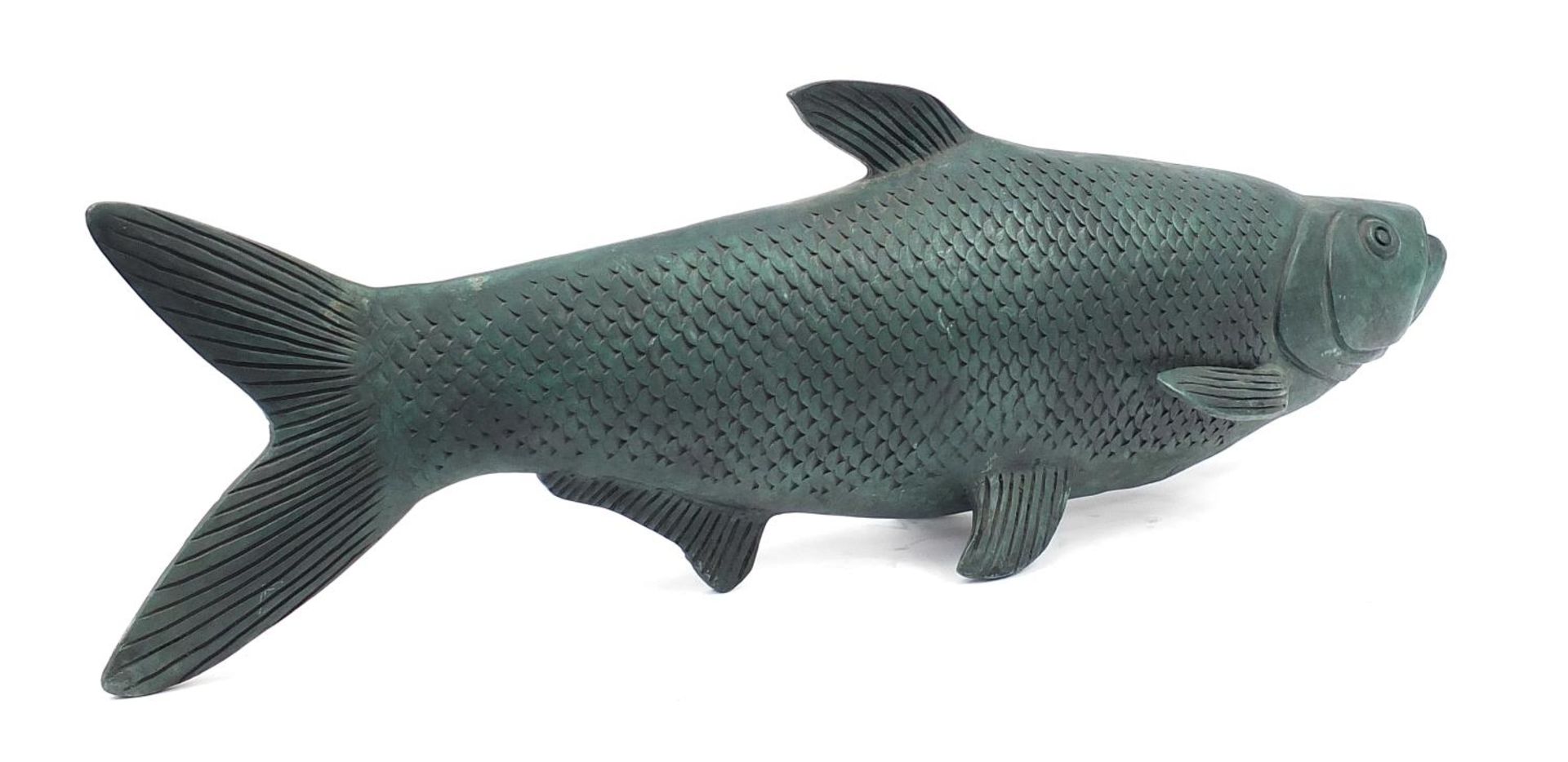 Large patinated bronze sculpture of a Chinese carp, 95cm in length - Image 2 of 3