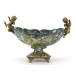 Ornate centrepiece mounted with bronze Putti, 21cm high x 29cm wide