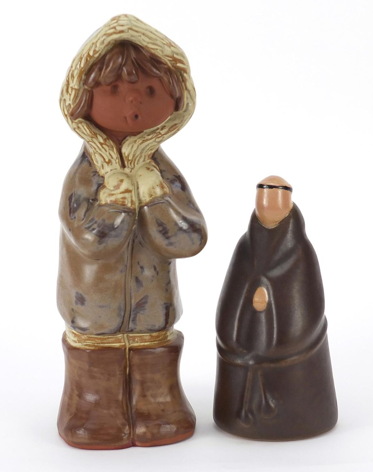 Scandinavian figure of a monk by Enkoping and one other, the largest 24.5cm high
