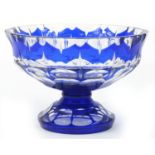 Attributed to Moser, Bohemian blue overlaid glass pedestal bowl, 11cm high x 16cm in diameter