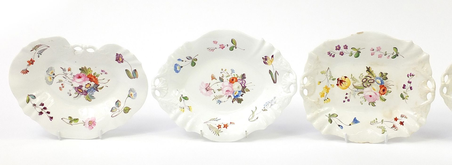 Five early 19th century porcelain dishes hand painted with flowers, the largest 27cm wide - Image 2 of 4