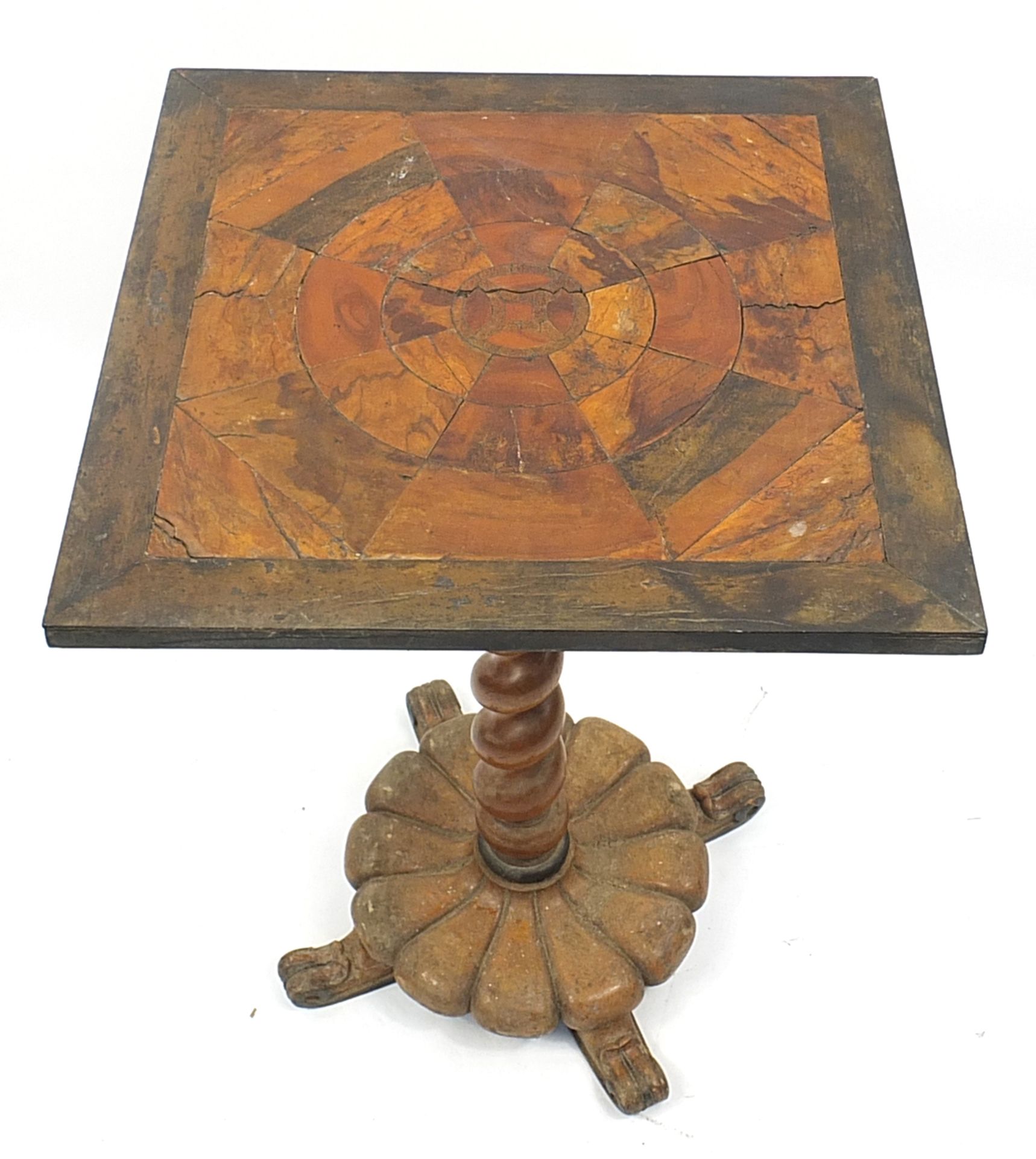 Antique fruitwood occasional table with barley twist support, 72cm H x 52cm W x 52cm D - Image 2 of 3