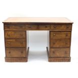 Rosewood twin pedestal desk with tooled leather insert above a series of drawers, 74cm H x 123cm W x