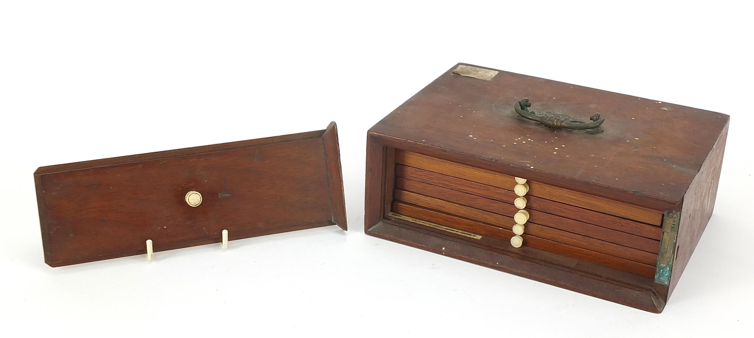 Mahogany coin collector's cabinet with six drawers and brass handle, by Edgar Lincoln, 8 Hollis - Image 3 of 6