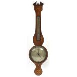 Georgian inlaid mahogany banjo barometer, 98cm high