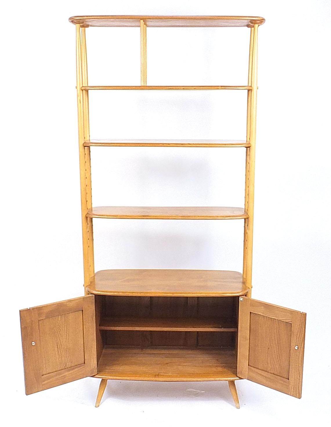 Ercol Windsor light elm room divider with two adjustable shelves and cupboard base, 191cm H x 84cm W - Image 2 of 4