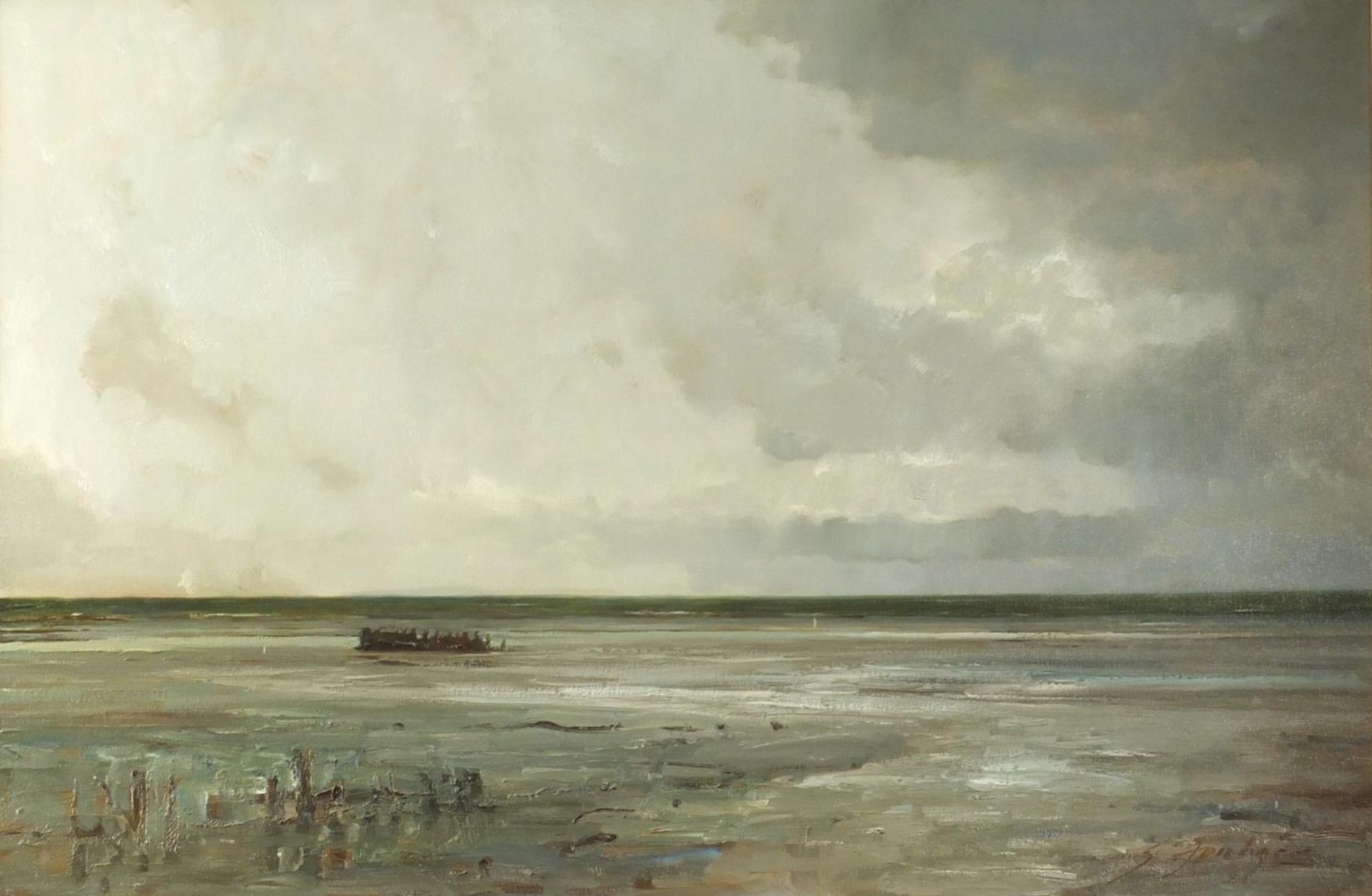 The lonely beach, Middleton, oil on canvas, bearing an indistinct signature and inscription verso,